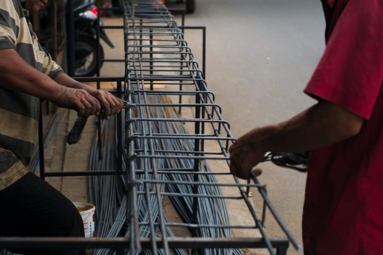 workers making a steel foundation