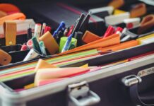 pens and markers on case