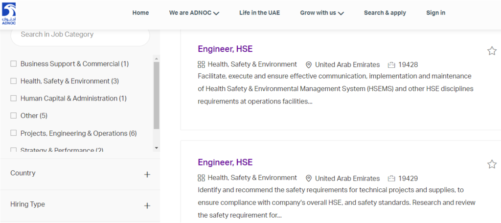 HSE Engineer Jobs in ADNOC