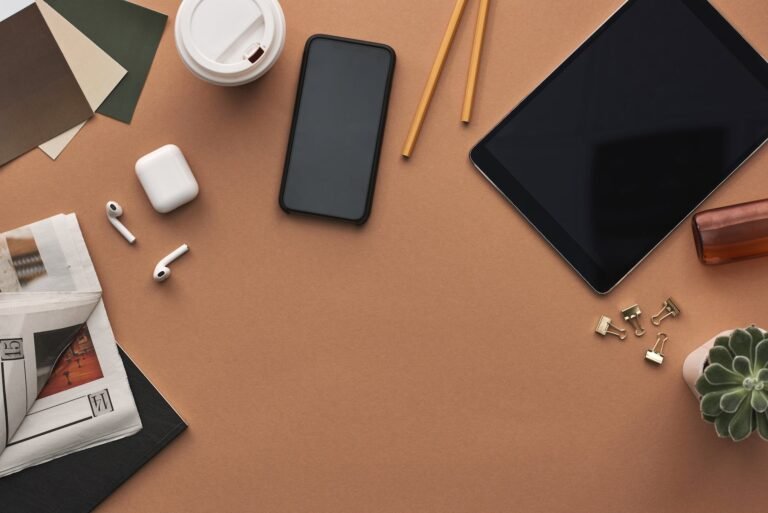 mobile device on brown background