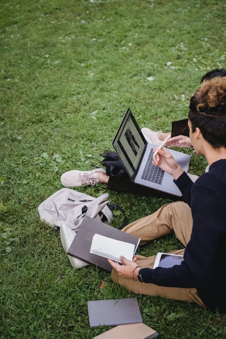 students studying on green grass field