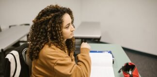 woman studying inside the classroom