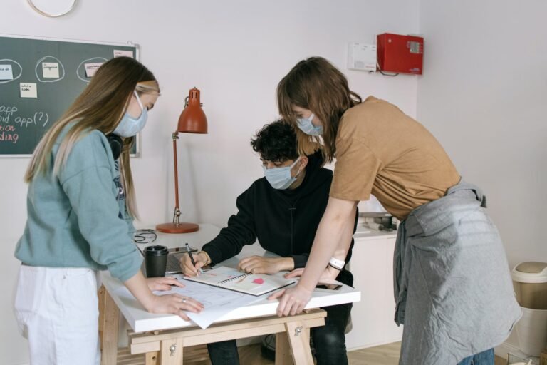 a group of people having a discussion