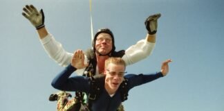 duo of sky divers falling down