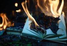 burning book page