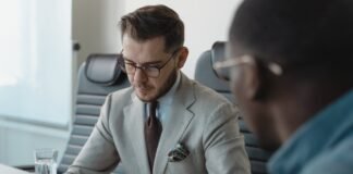 professional man looking at a document