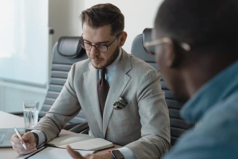 professional man looking at a document