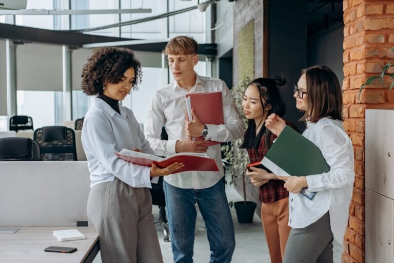 business colleagues reading documents in the office