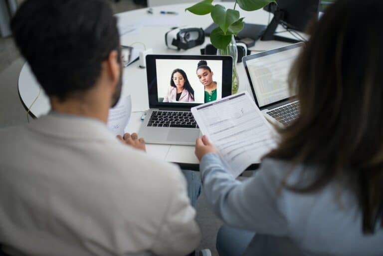 people doing online job interview