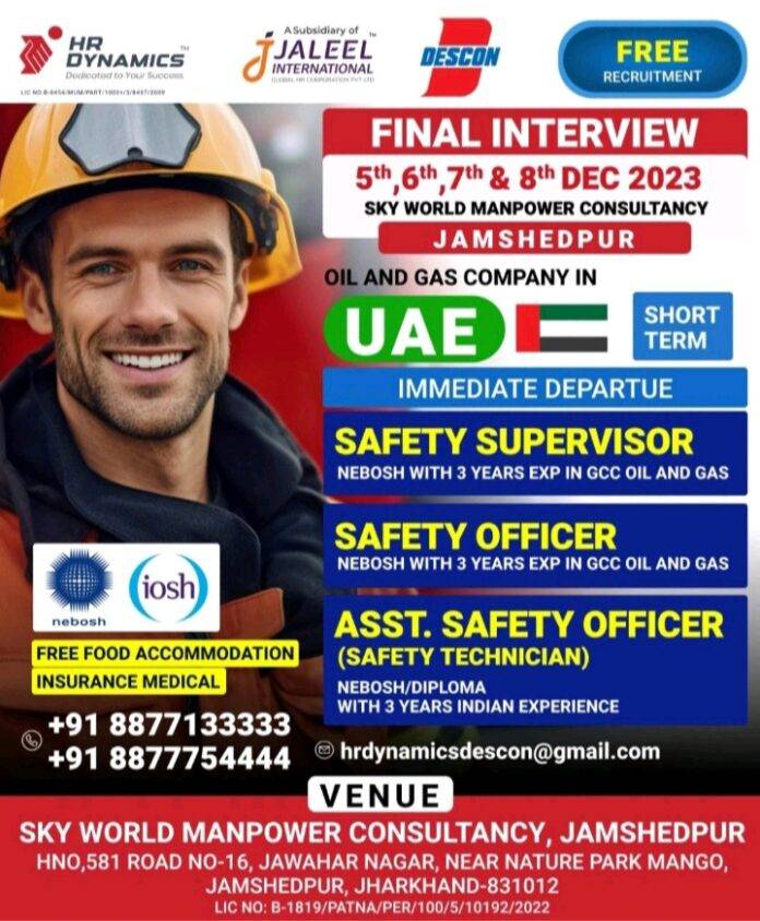 Job Opportunities in UAE Assistant Safety Officer, Safety Officer