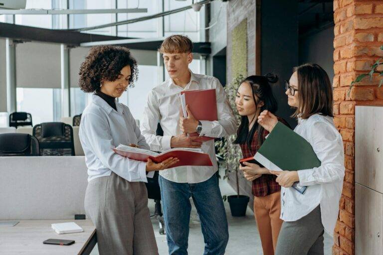 business colleagues reading documents in the office