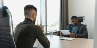 businessman looking at papers