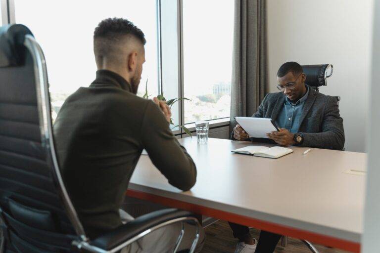 businessman looking at papers