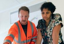engineers looking at blueprint