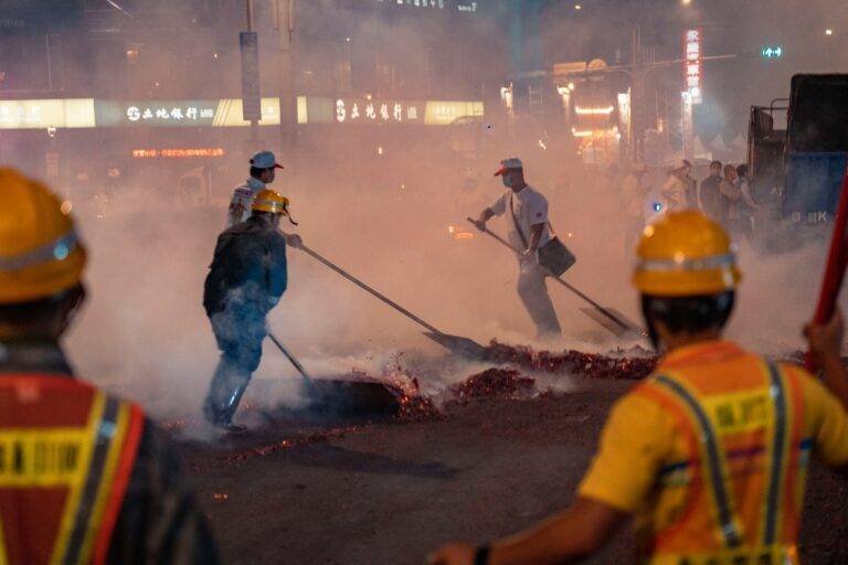 firefighters putting out a fire in city