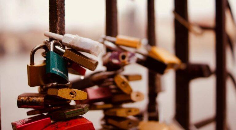 selective focus photography of padlocks on fence