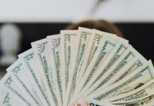 person holding fan of us dollar bills