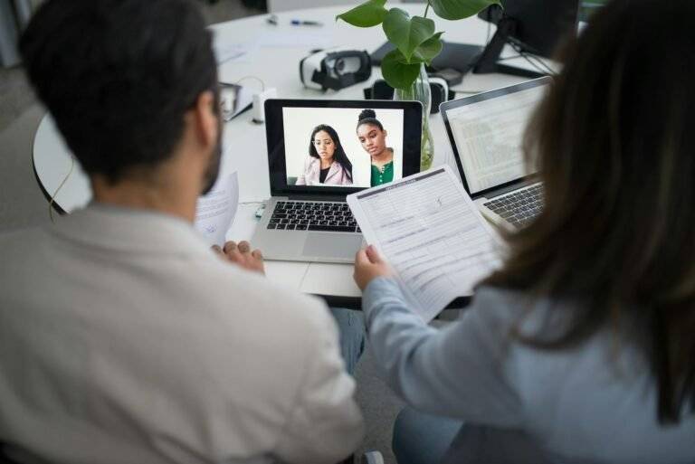 people doing online job interview