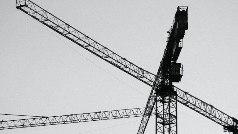 construction crane in black and white
