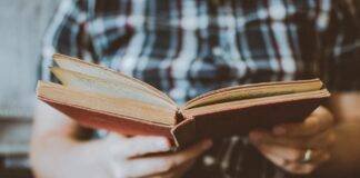 person reading book while sitting