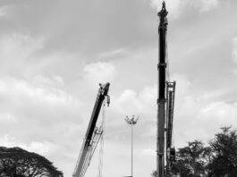 monochrome cranes at ipoh inland port