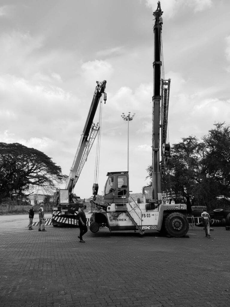 monochrome cranes at ipoh inland port
