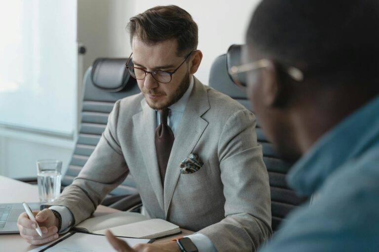 professional man looking at a document