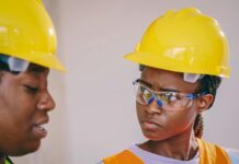 woman in yellow hardhat